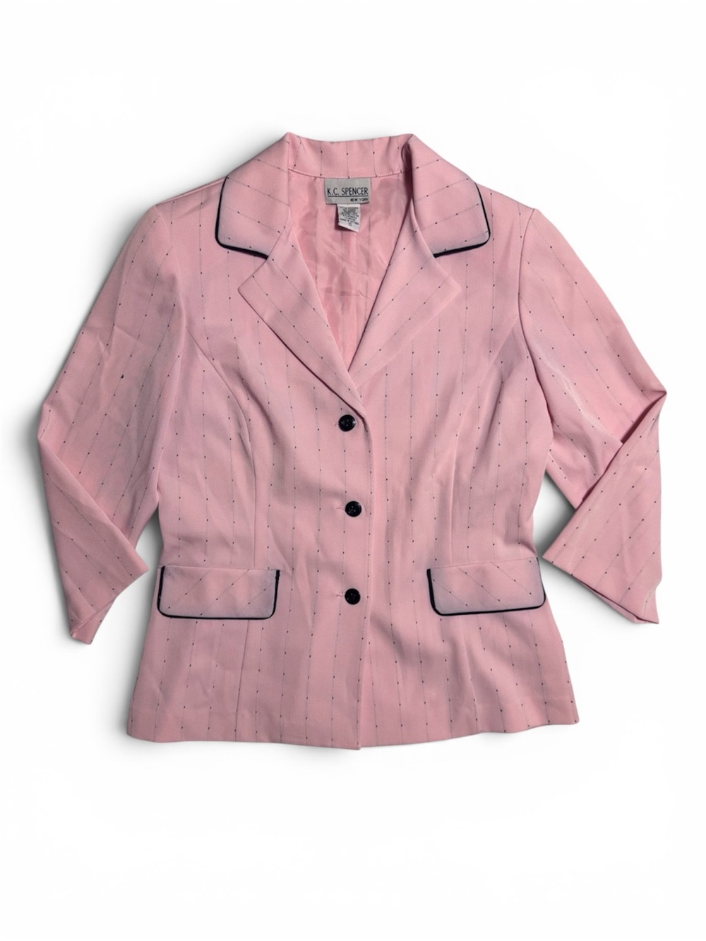 Pink Vintage Blazer by K.C Spencer Size 10 W/ Shoulder pads and Black accents